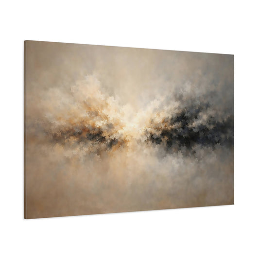 Main Mockup. Abstract Light Burst Brown And Grey Abstract shown as stretched canvas wall art