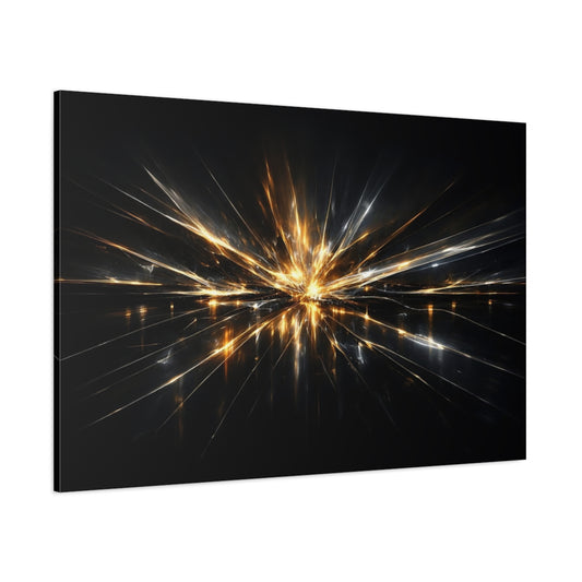 Main Mockup. Abstract Light Burst Gold And Black Abstract shown as stretched canvas wall art
