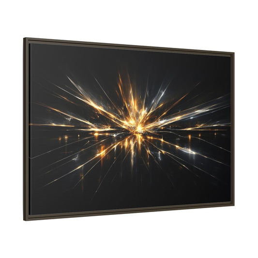 Main Mockup. Abstract Light Burst Gold And Black Abstract shown as stretched canvas wall art