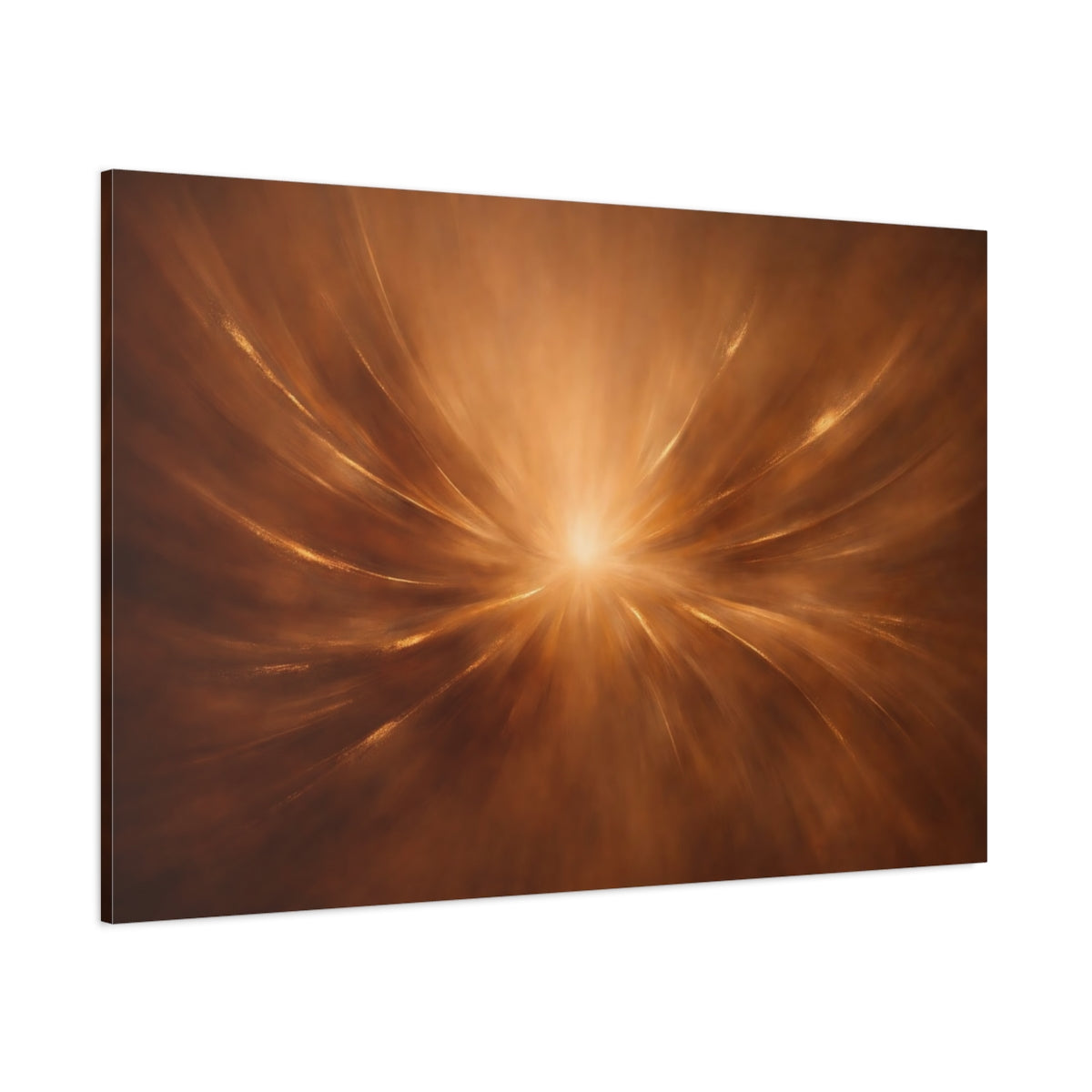Main Mockup. Abstract Light Burst Gold Brown Abstract shown as stretched canvas wall art