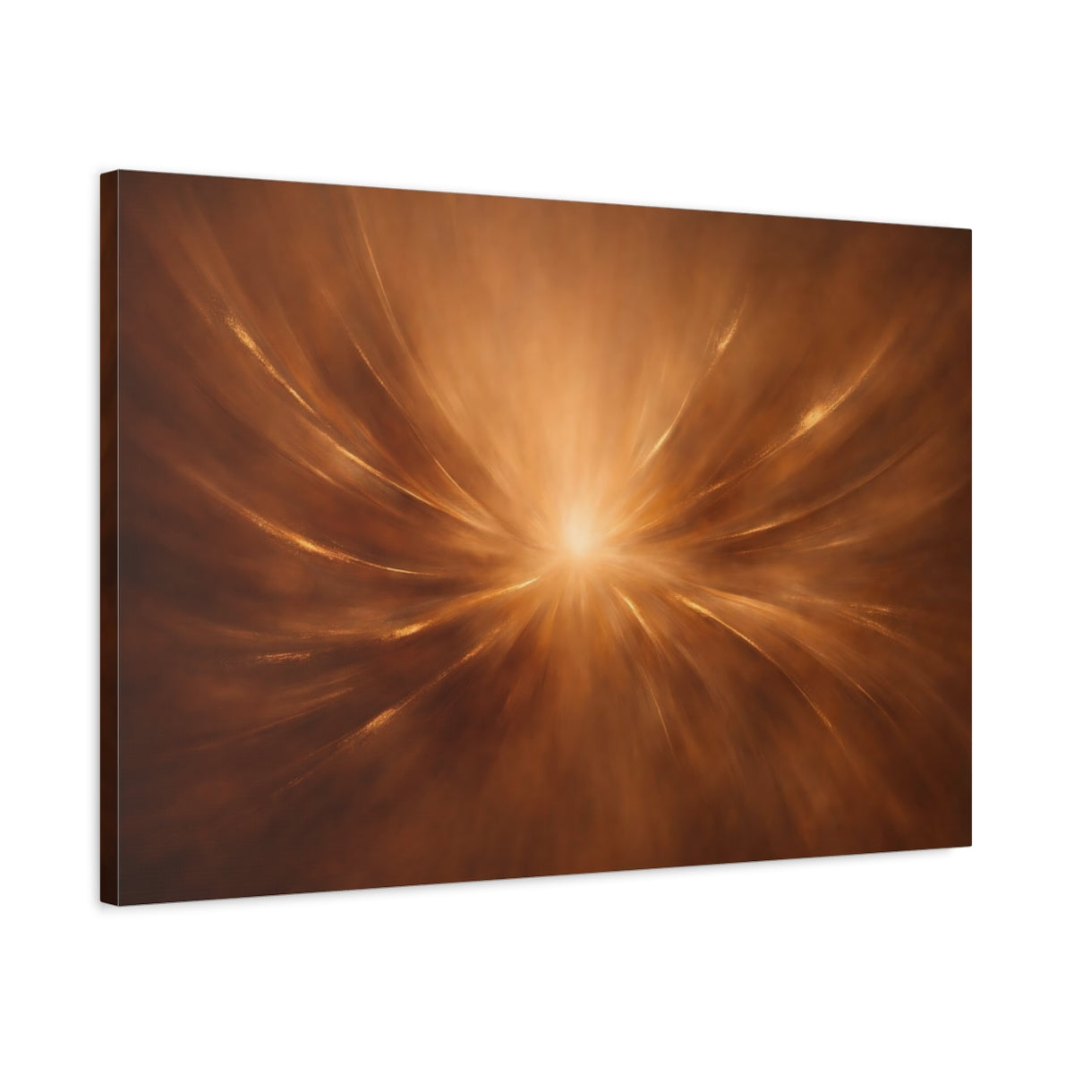 Side Mockup 2. Abstract Light Burst Gold Brown Abstract shown as stretched canvas wall art