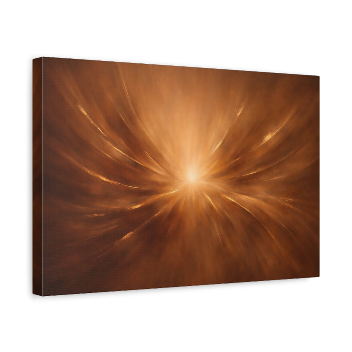 Side Mockup 4. Abstract Light Burst Gold Brown Abstract shown as stretched canvas wall art