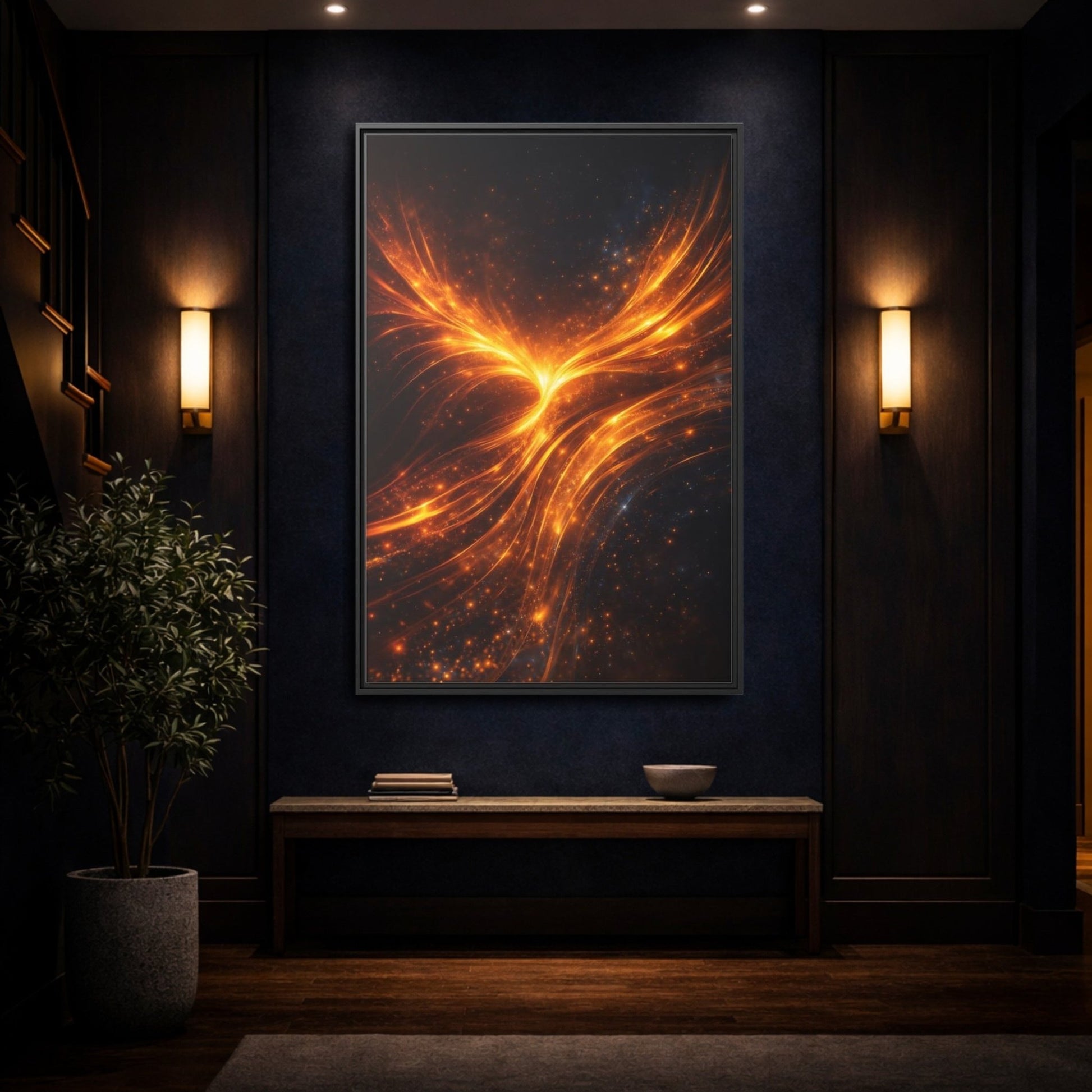 Abstract Light Burst Golden - Framed Canvas Wall Art Print - YesArtYes