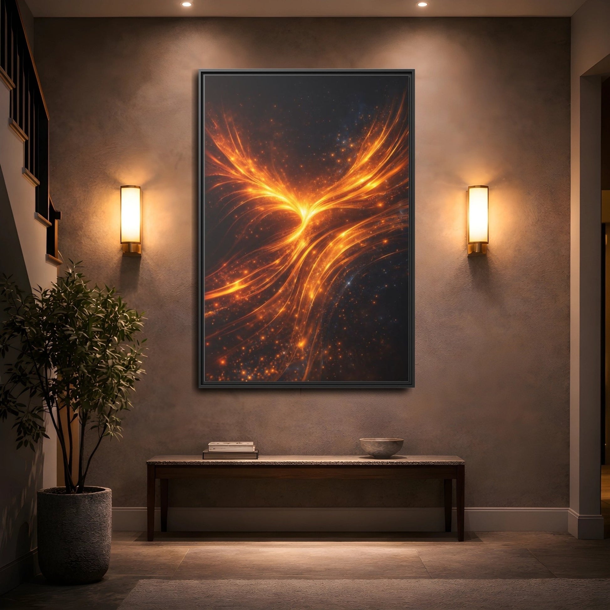 Abstract Light Burst Golden - Framed Canvas Wall Art Print - YesArtYes