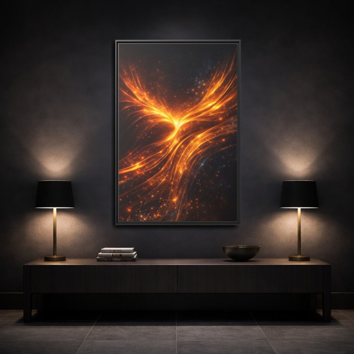 Abstract Light Burst Golden - Framed Canvas Wall Art Print - YesArtYes