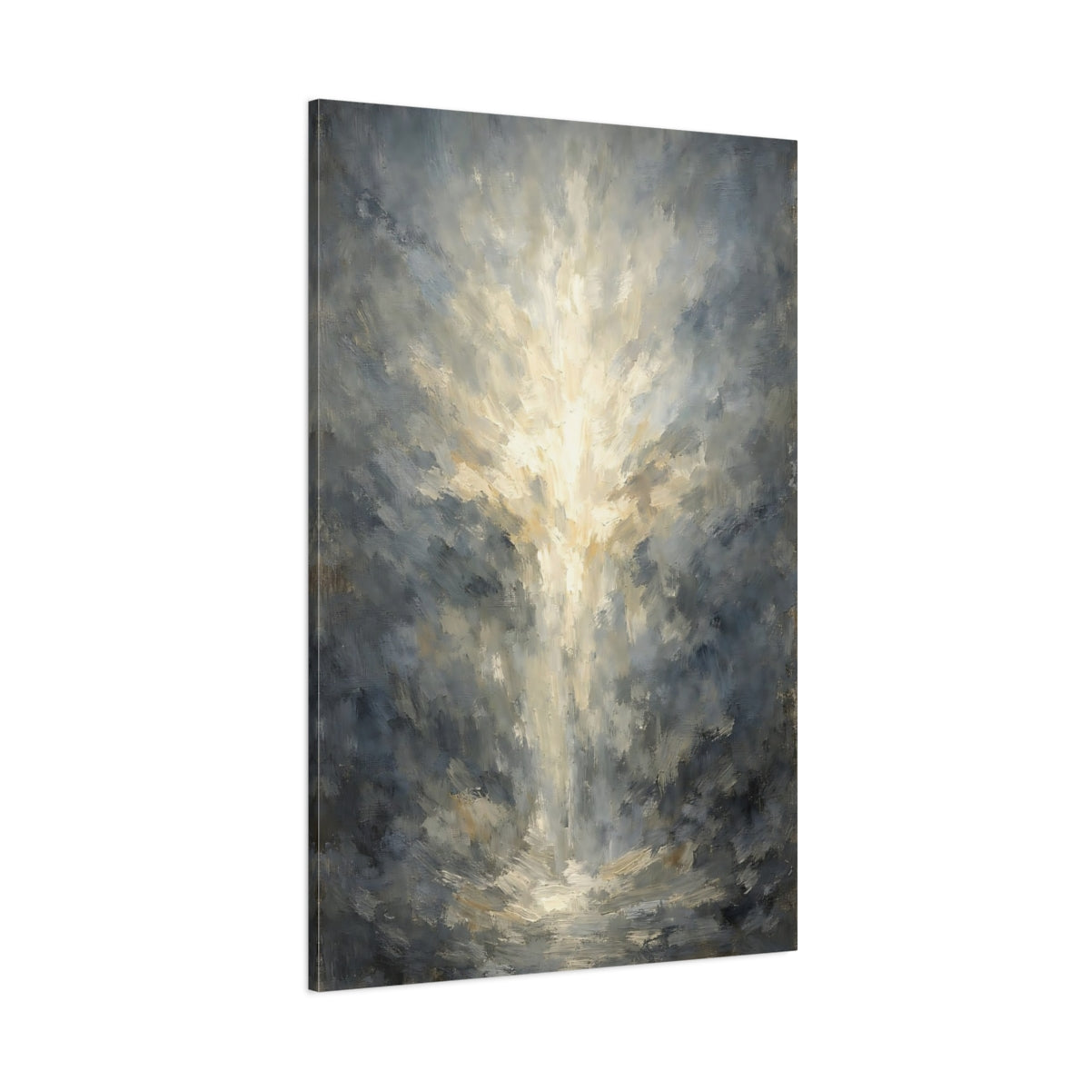 Main Mockup. Abstract Light Burst Grey And Gold Light shown as stretched canvas wall art