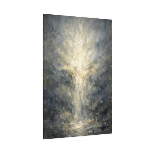 Main Mockup. Abstract Light Burst Grey And Gold Light shown as stretched canvas wall art