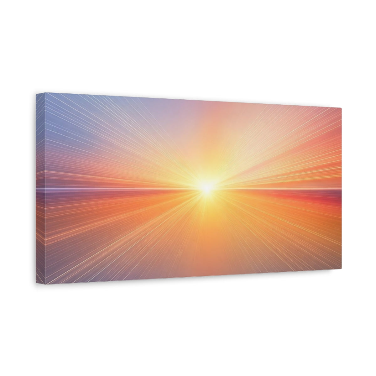 Side Mockup 3. Abstract Light Burst Orange Blue Abstract shown as stretched canvas wall art