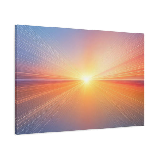 Main Mockup. Abstract Light Burst Orange Blue Gradient shown as stretched canvas wall art
