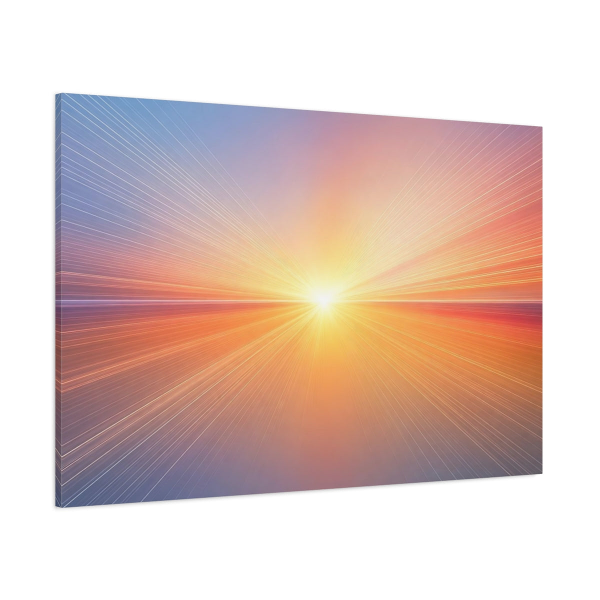 Side Mockup 1. Abstract Light Burst Orange Blue Gradient shown as stretched canvas wall art