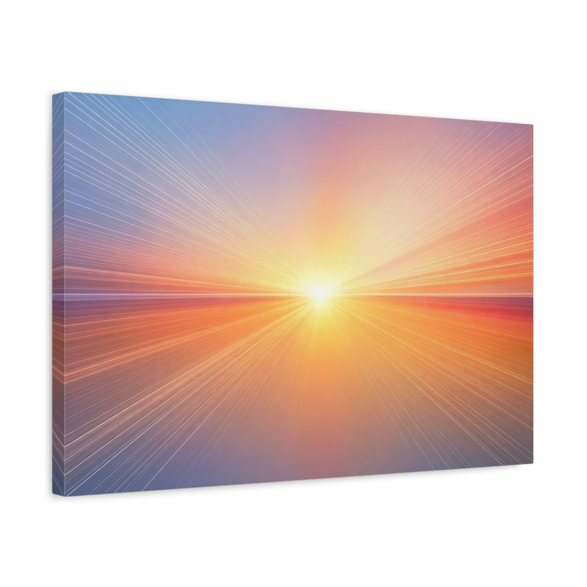 Side Mockup 3. Abstract Light Burst Orange Blue Gradient shown as stretched canvas wall art