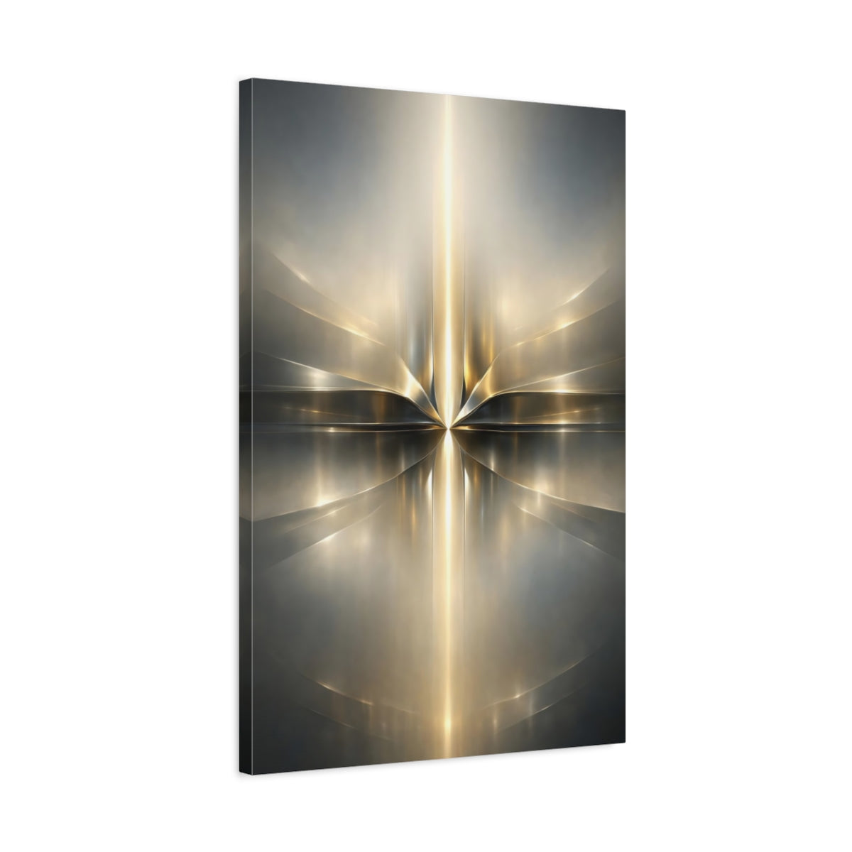 Side Mockup 2. Abstract Abstract Light Gold And Silver Abstract shown as stretched canvas wall art