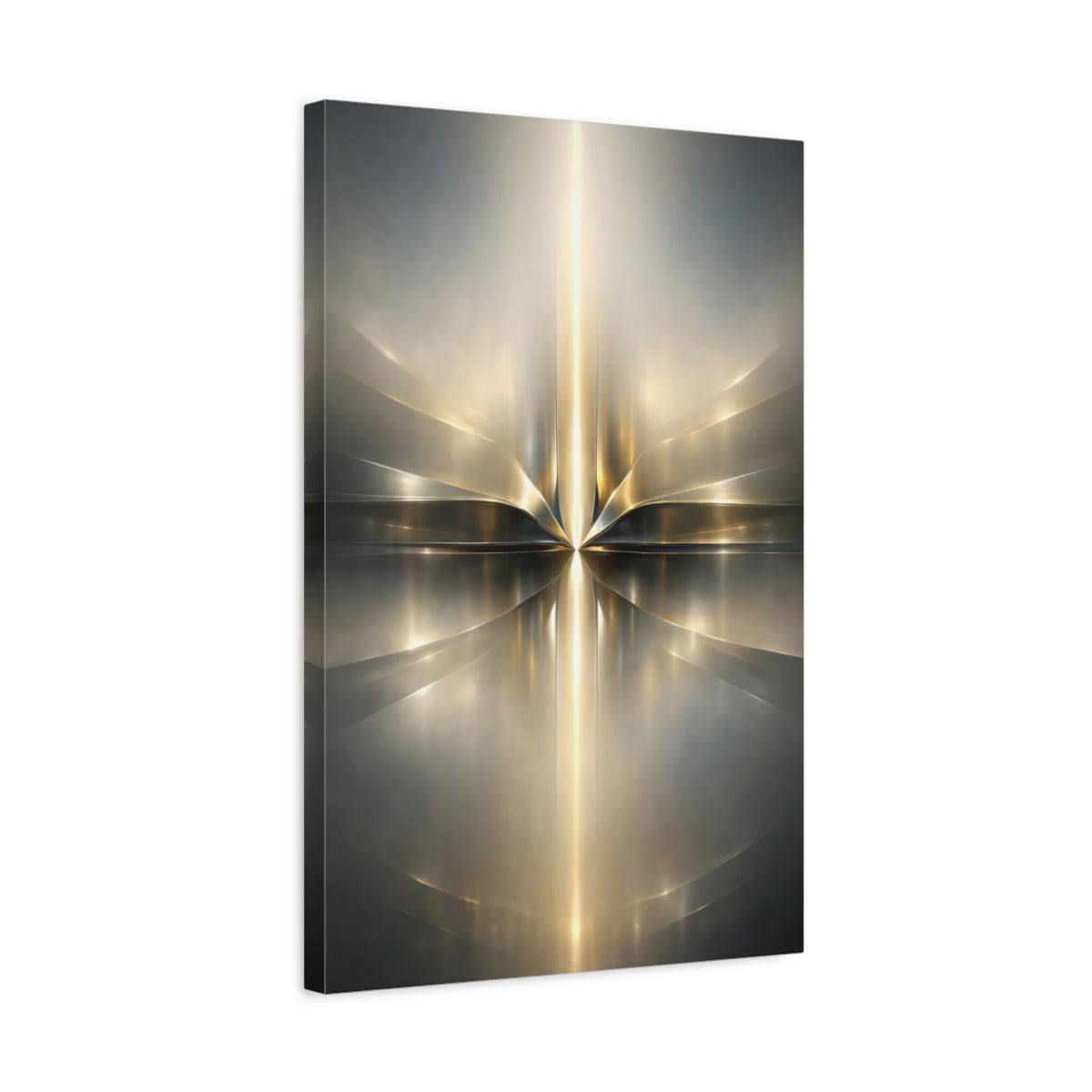 Side Mockup 3. Abstract Abstract Light Gold And Silver Abstract shown as stretched canvas wall art