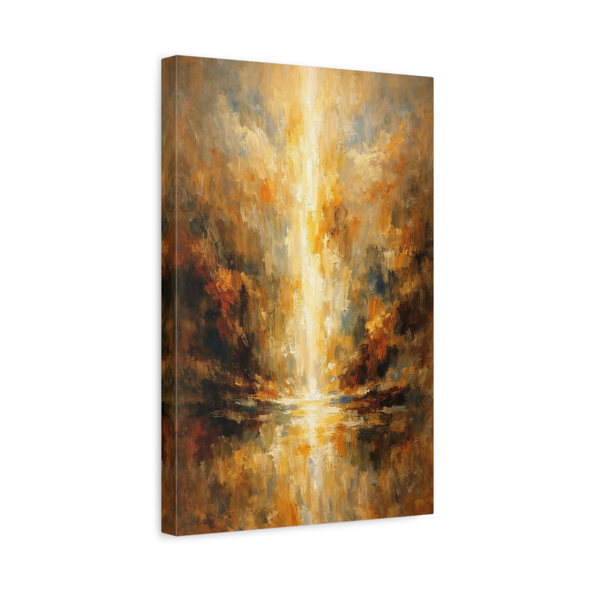 Side Mockup 4. Abstract Abstract Light Golden Glow Abstract shown as stretched canvas wall art