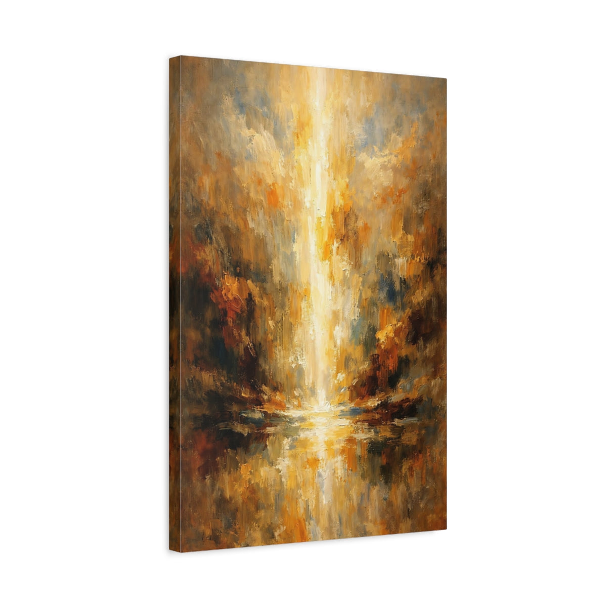 Side Mockup 3. Abstract Abstract Light Golden Glow Abstract shown as stretched canvas wall art