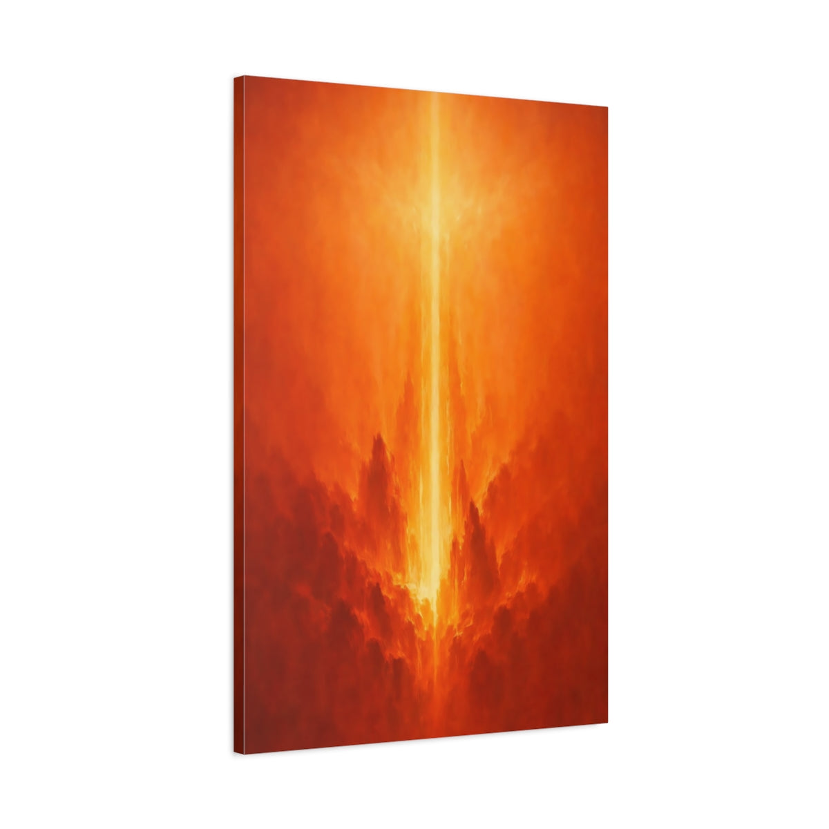 Side Mockup 1. Abstract Light Pillar Orange Light shown as stretched canvas wall art