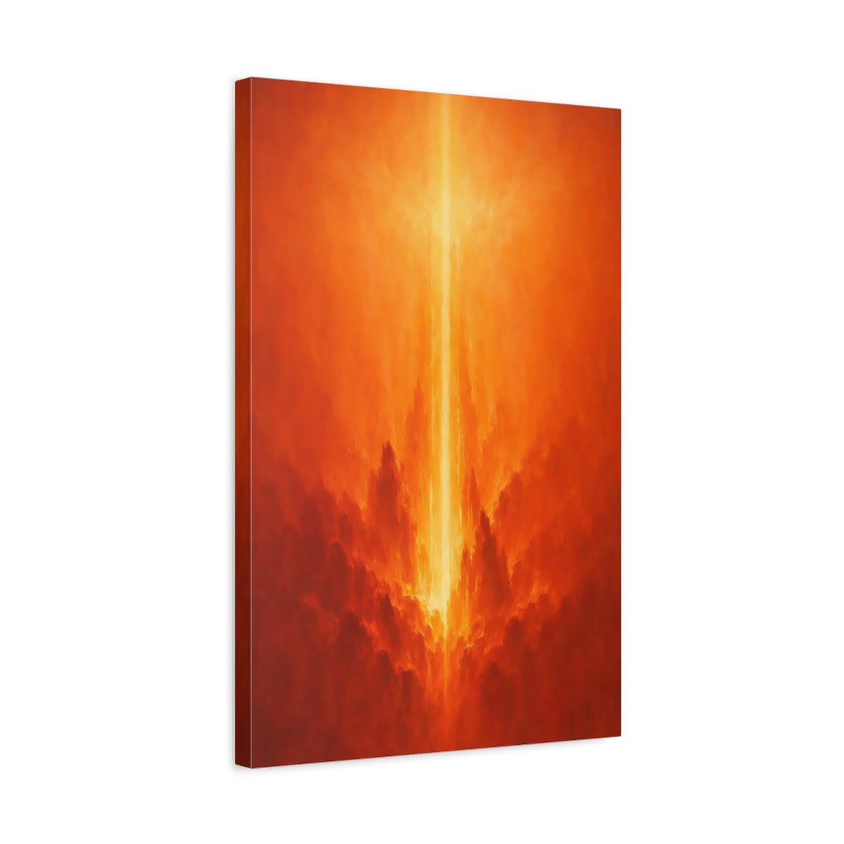 Side Mockup 3. Abstract Light Pillar Orange Light shown as stretched canvas wall art