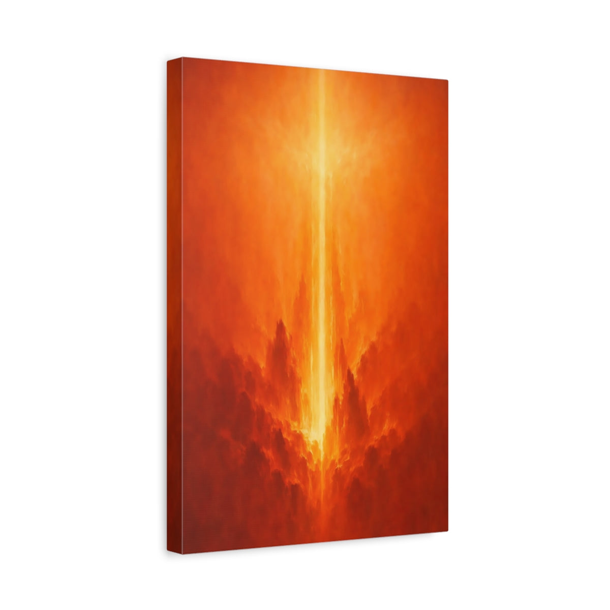 Side Mockup 4. Abstract Light Pillar Orange Light shown as stretched canvas wall art