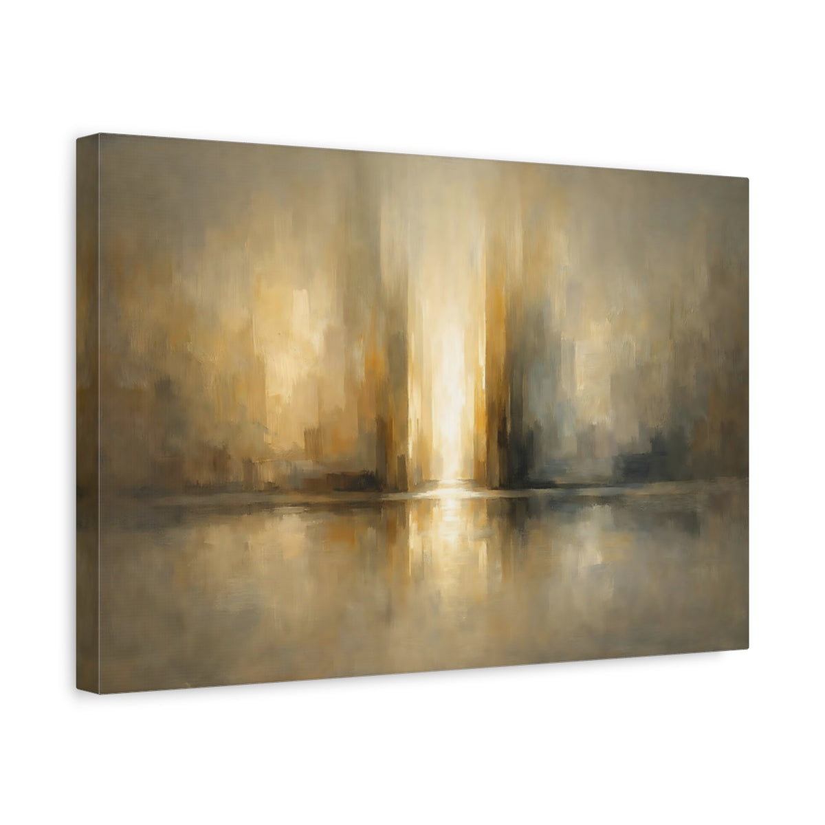 Side Mockup 4. Abstract Light Reflection Golden Abstract shown as stretched canvas wall art