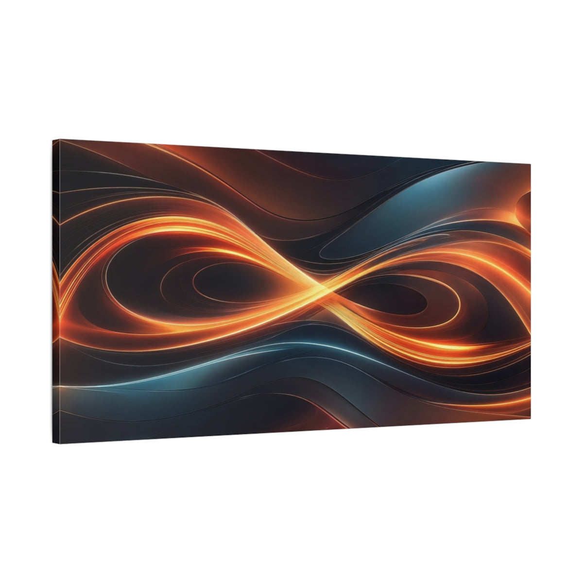 Main Mockup. Abstract Light Trails Orange And Blue shown as stretched canvas wall art