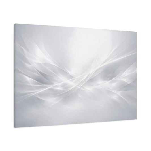 Main Mockup. Abstract Light Waves White Grey shown as stretched canvas wall art