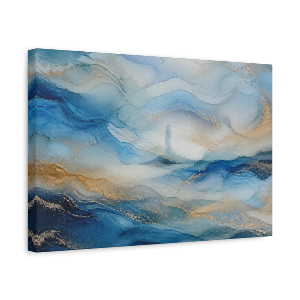 Side Mockup 4. Abstract Lighthouse Seascape shown as canvas print