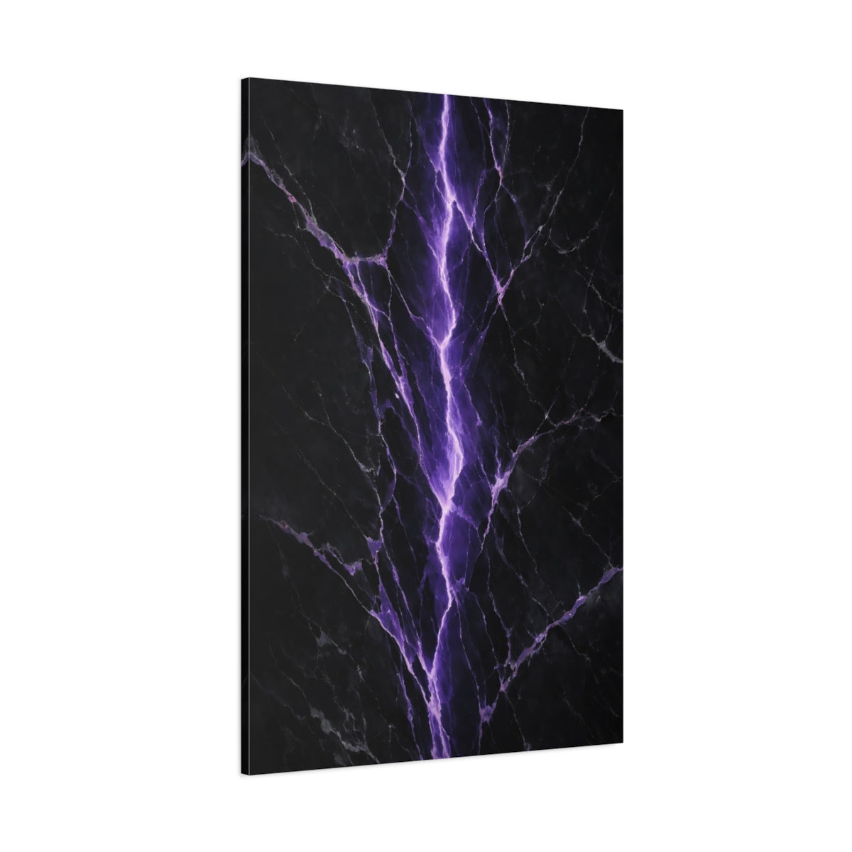 Main Mockup. Abstract Lightning Crack Purple And Black shown as stretched canvas wall art