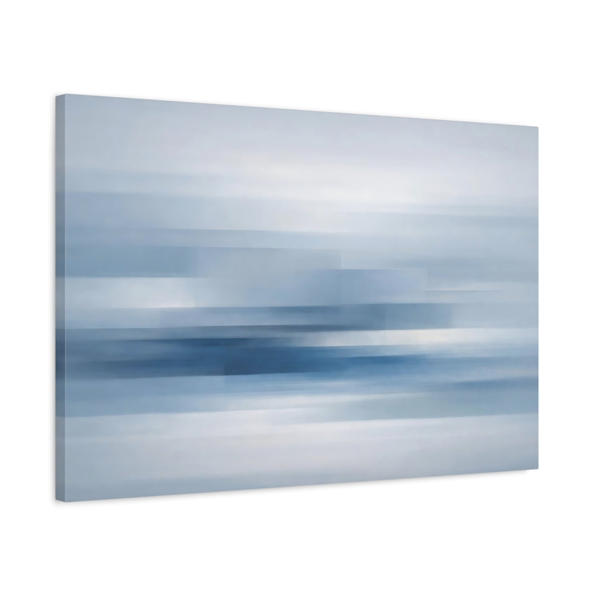 Side Mockup 2. Abstract Abstract Lines Blue And White Abstract shown as stretched canvas wall art