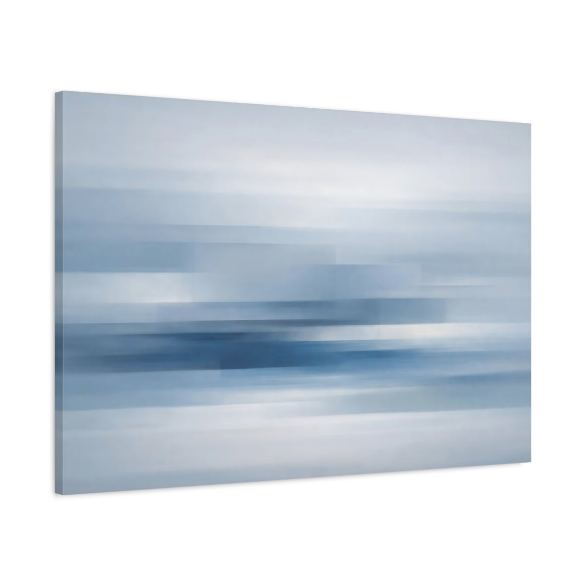Side Mockup 1. Abstract Abstract Lines Blue And White Abstract shown as stretched canvas wall art