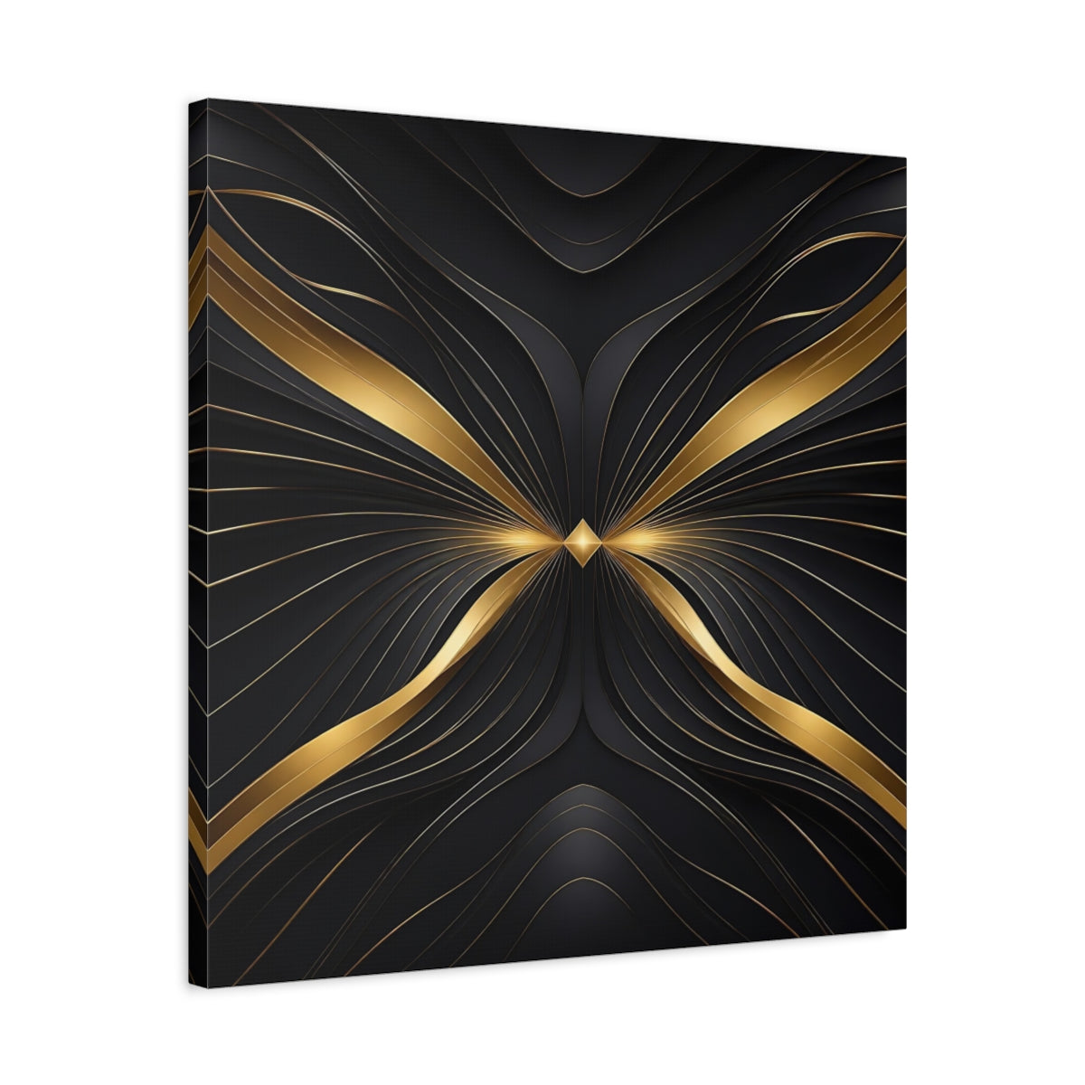 Side Mockup 4. Abstract Abstract Lines Gold And Black Abstract shown as stretched canvas wall art