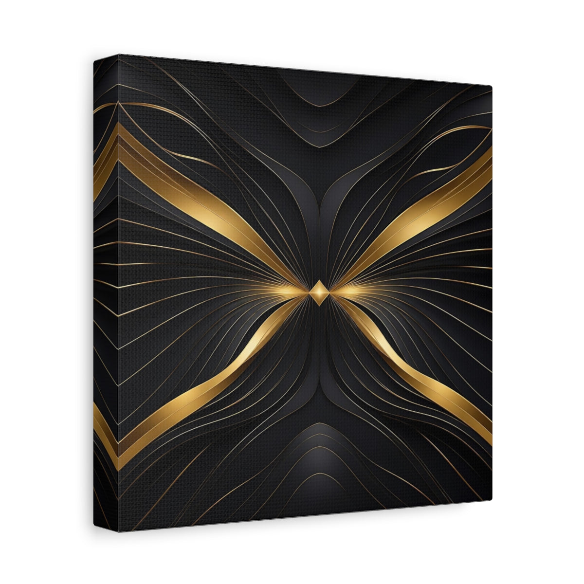 Side Mockup 9. Abstract Abstract Lines Gold And Black Abstract shown as stretched canvas wall art