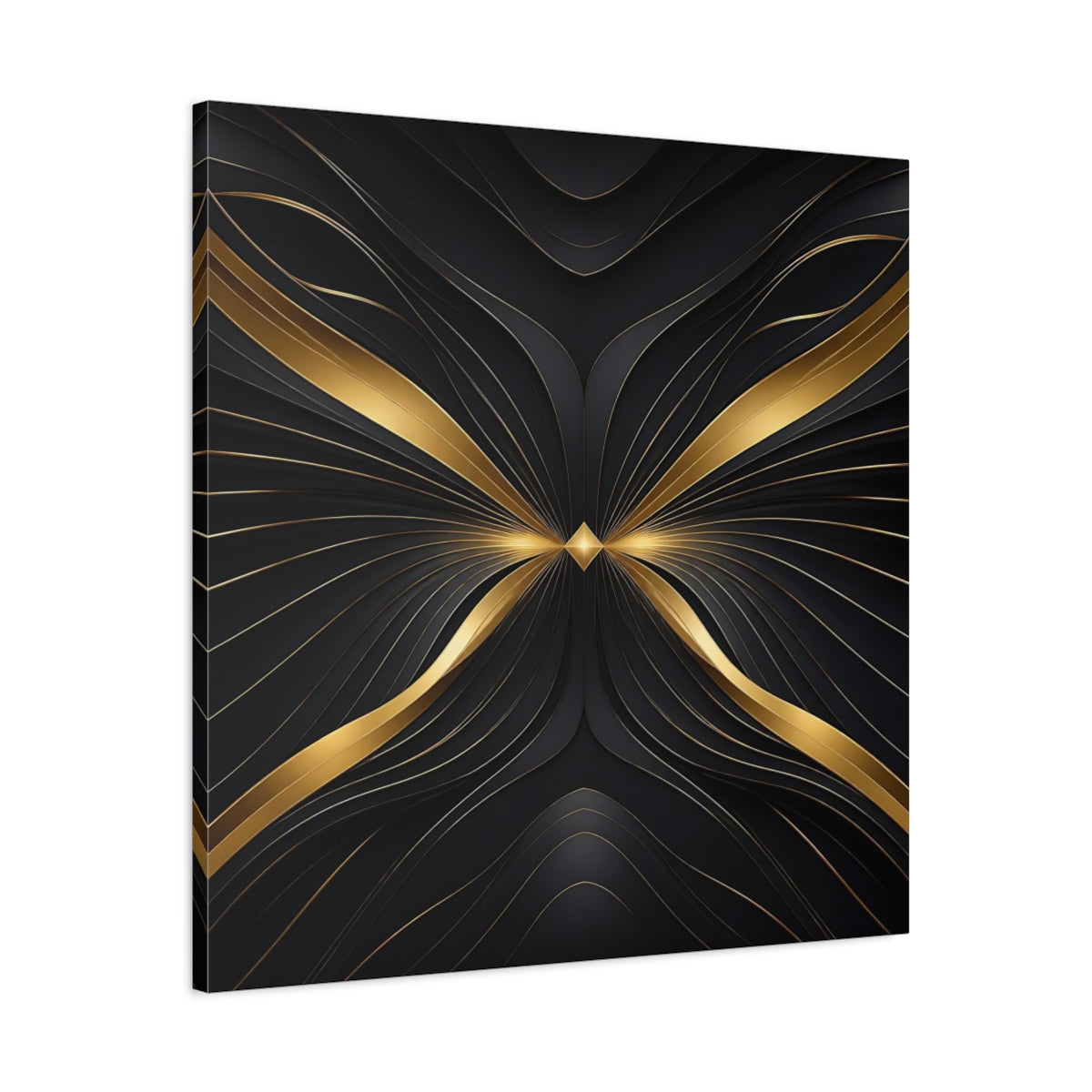 Side Mockup 3. Abstract Abstract Lines Gold And Black Abstract shown as stretched canvas wall art