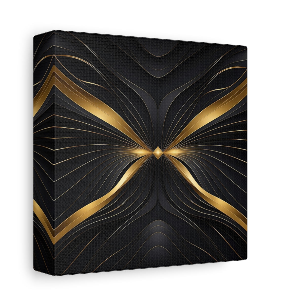 Side Mockup 2. Abstract Abstract Lines Gold And Black Abstract shown as stretched canvas wall art