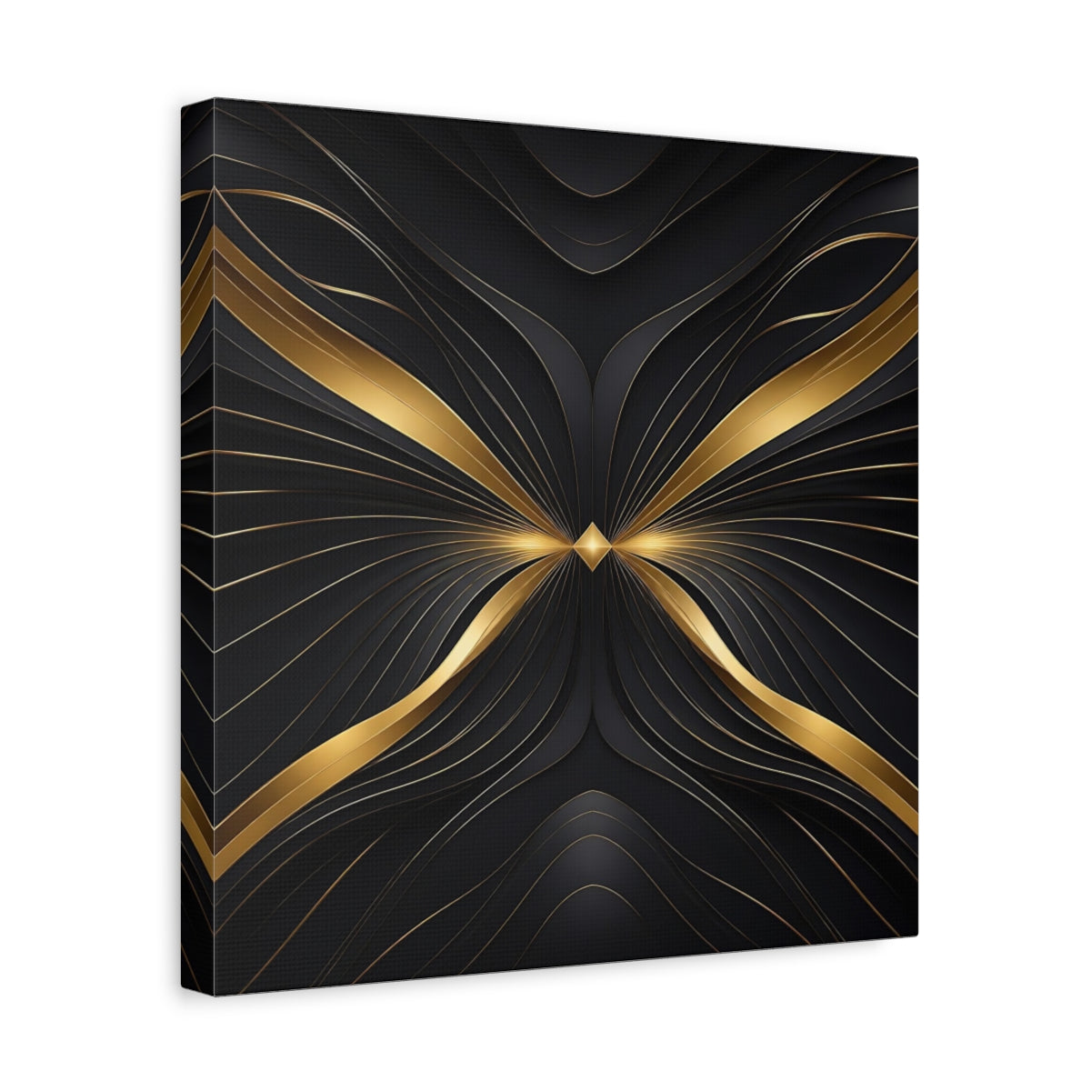 Side Mockup 7. Abstract Abstract Lines Gold And Black Abstract shown as stretched canvas wall art