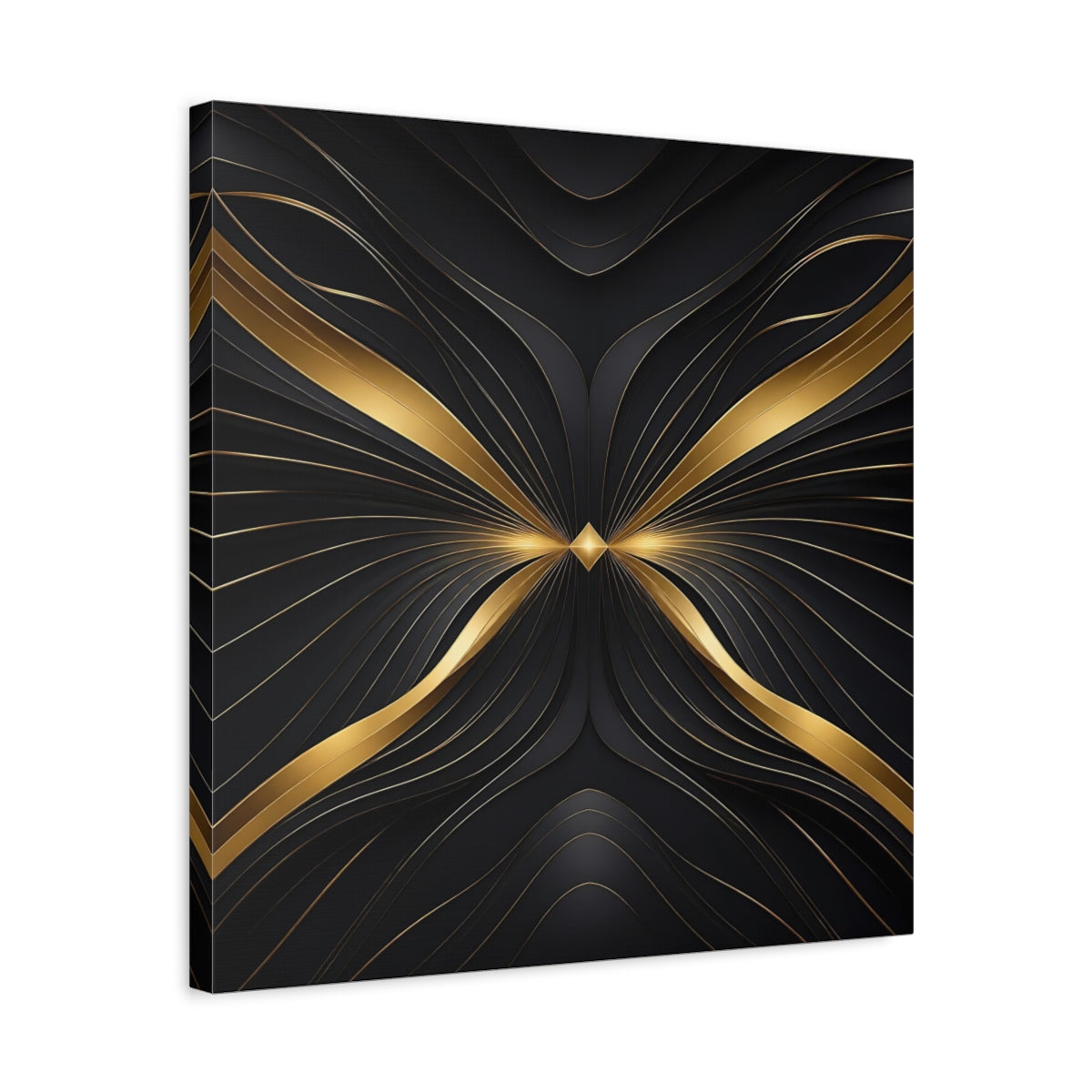 Side Mockup 5. Abstract Abstract Lines Gold And Black Abstract shown as stretched canvas wall art