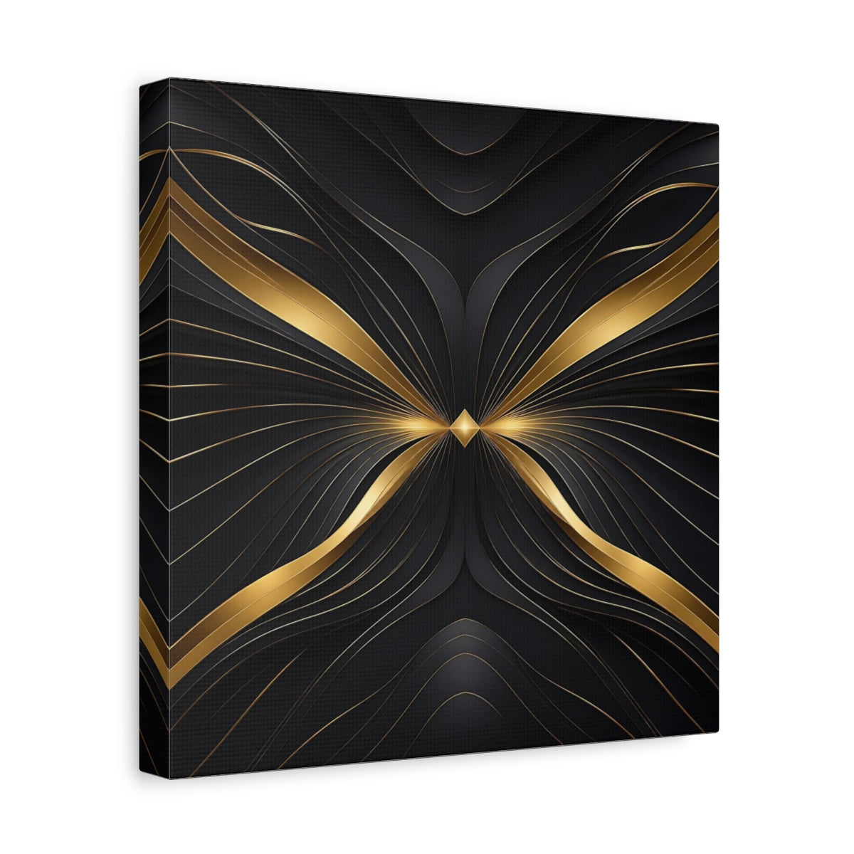 Side Mockup 8. Abstract Abstract Lines Gold And Black Abstract shown as stretched canvas wall art