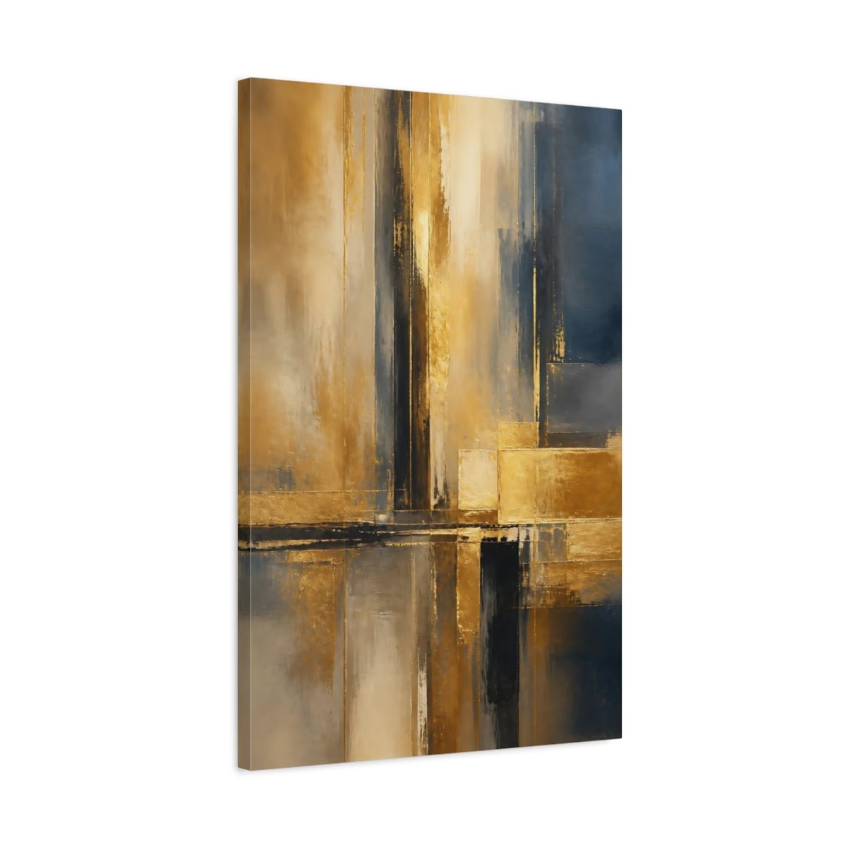 Abstract Lines Gold And Blue Canvas Print – Living Room, Above Console Table - YesArtYes