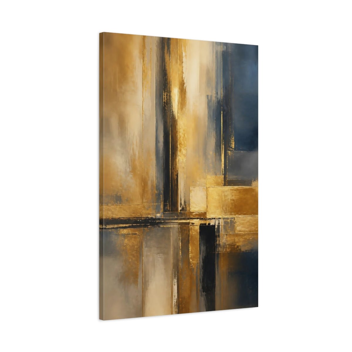Abstract Lines Gold And Blue Canvas Print – Living Room, Above Console Table - YesArtYes