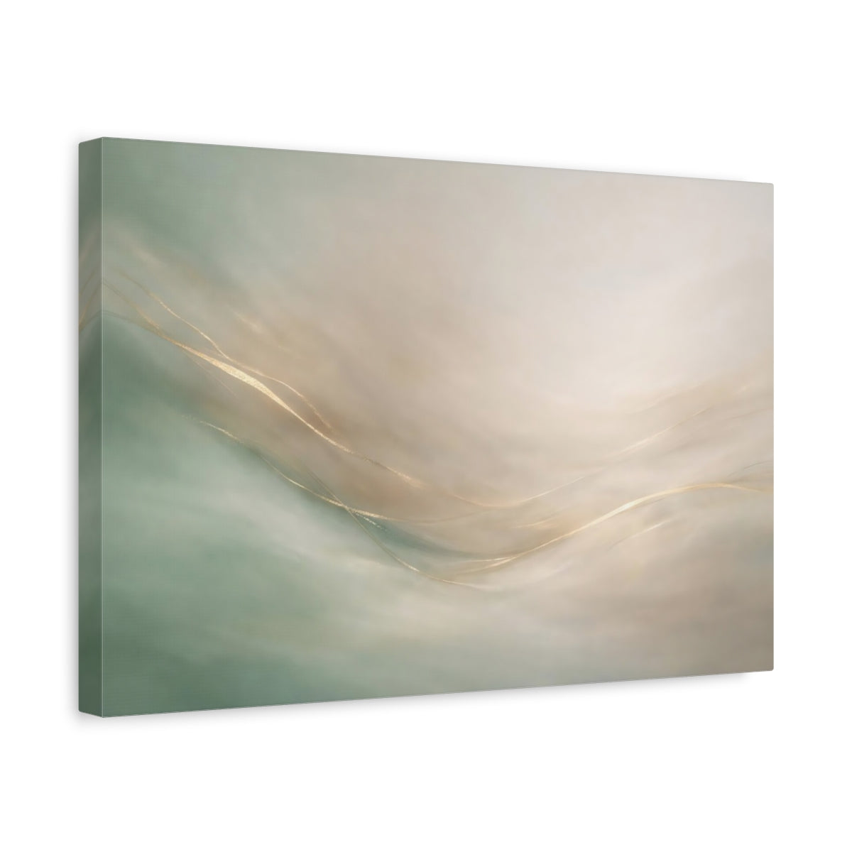 Side Mockup 4. Abstract Abstract Lines Green And Gold shown as stretched canvas wall art