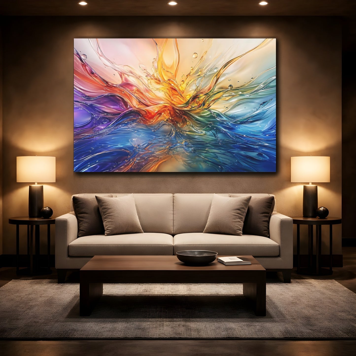 Mockup 2. Abstract Liquid Abstract Colorful Abstract shown as stretched canvas wall art