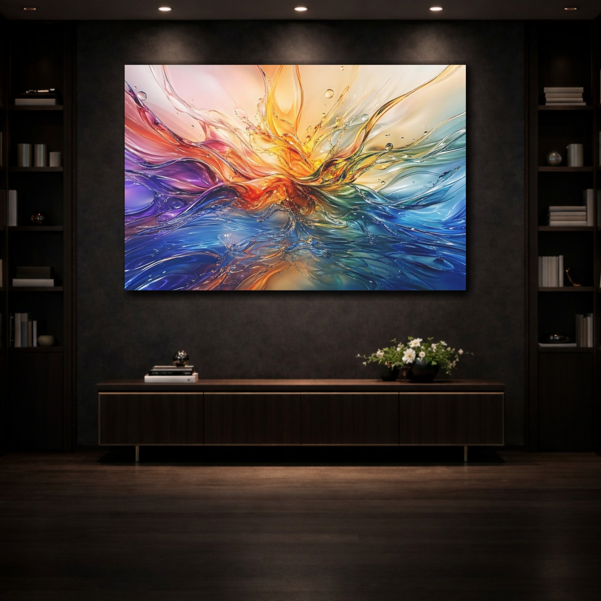 Mockup 3. Abstract Liquid Abstract Colorful Abstract shown as stretched canvas wall art