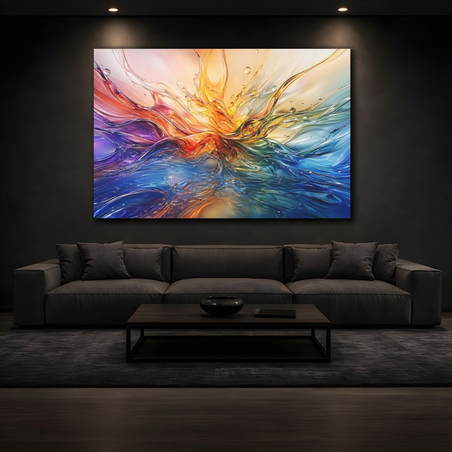 Mockup 4. Abstract Liquid Abstract Colorful Abstract shown as stretched canvas wall art