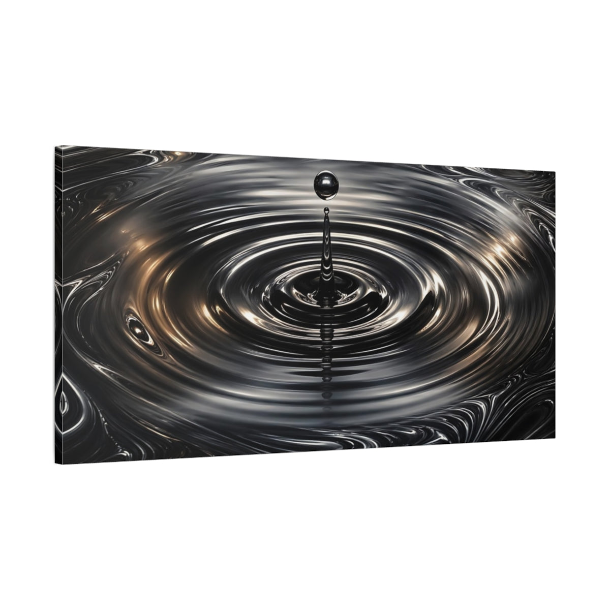Main Mockup. Abstract Liquid Drop Dark Metallic shown as stretched canvas wall art