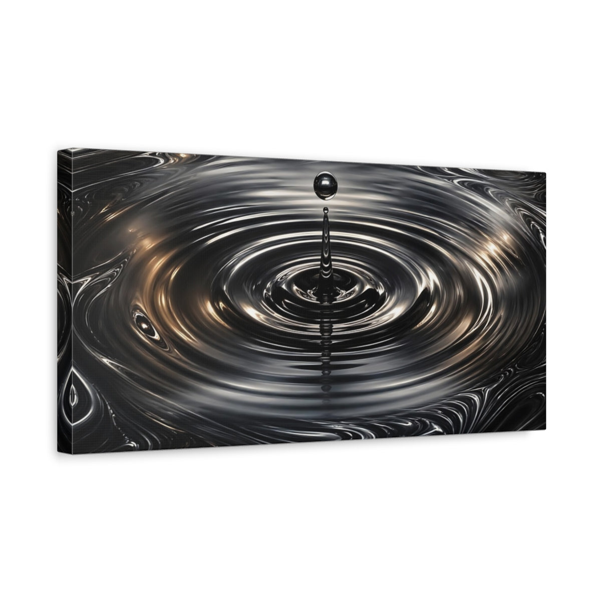 Side Mockup 3. Abstract Liquid Drop Dark Metallic shown as stretched canvas wall art