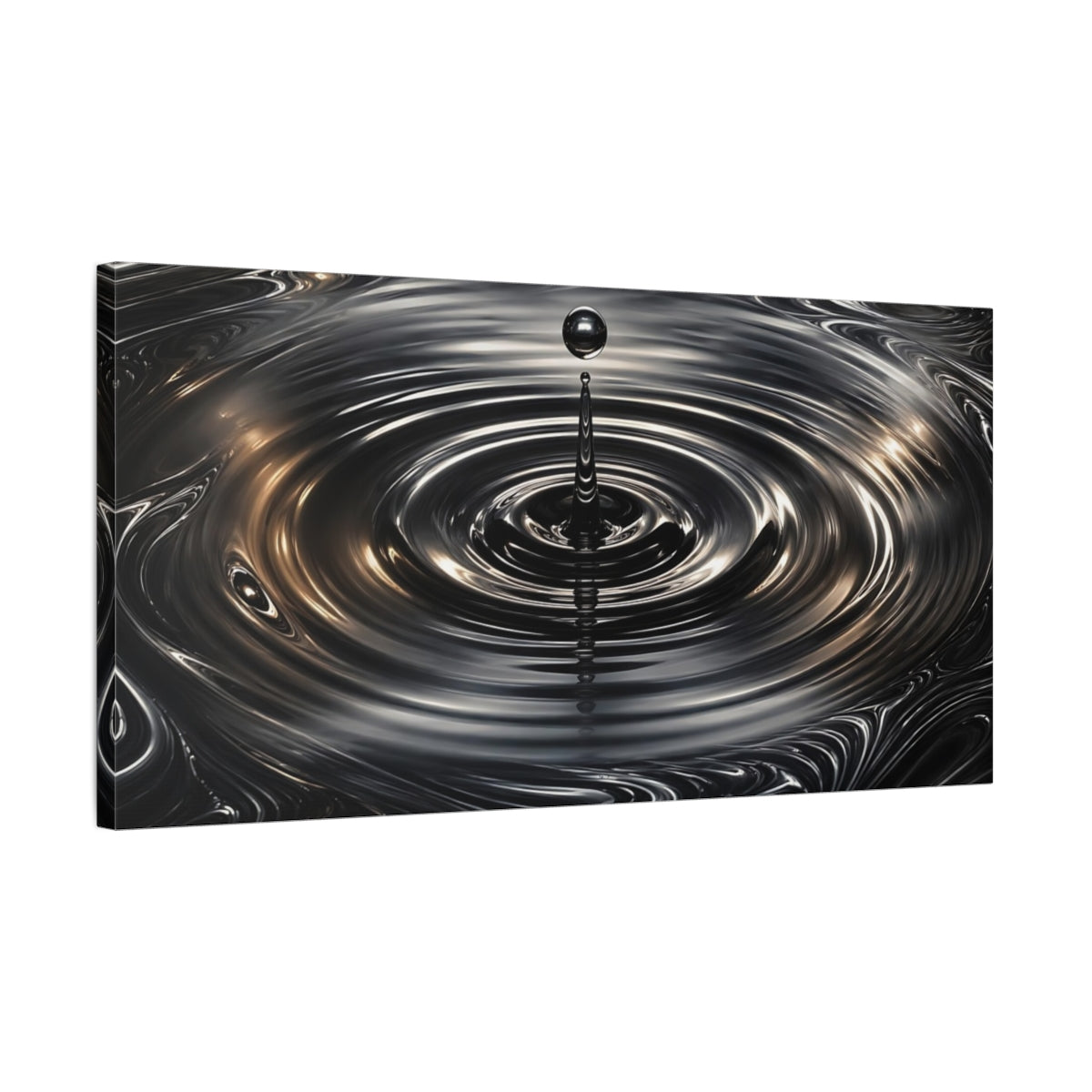 Side Mockup 1. Abstract Liquid Drop Dark Metallic shown as stretched canvas wall art