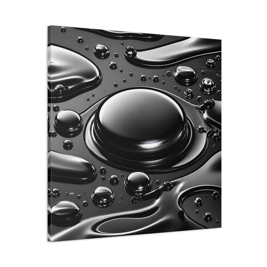 Main Mockup. Abstract Liquid Drops Black And Silver shown as stretched canvas wall art
