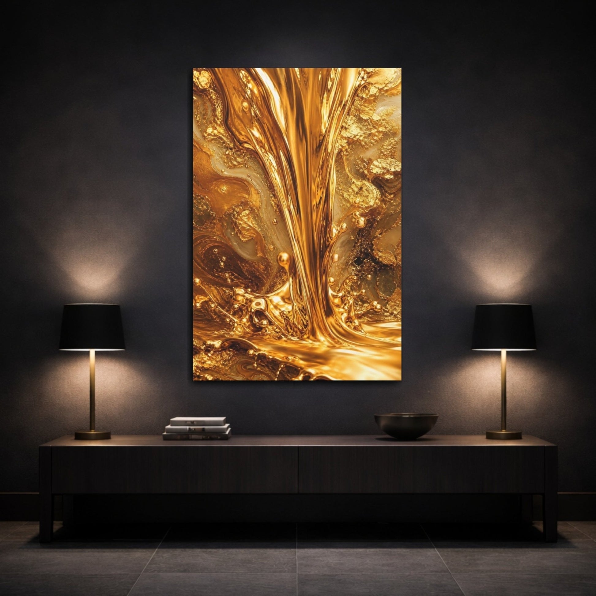 Abstract Liquid Gold Canvas Wall Art Print – Living Room, Above Console Table - YesArtYes