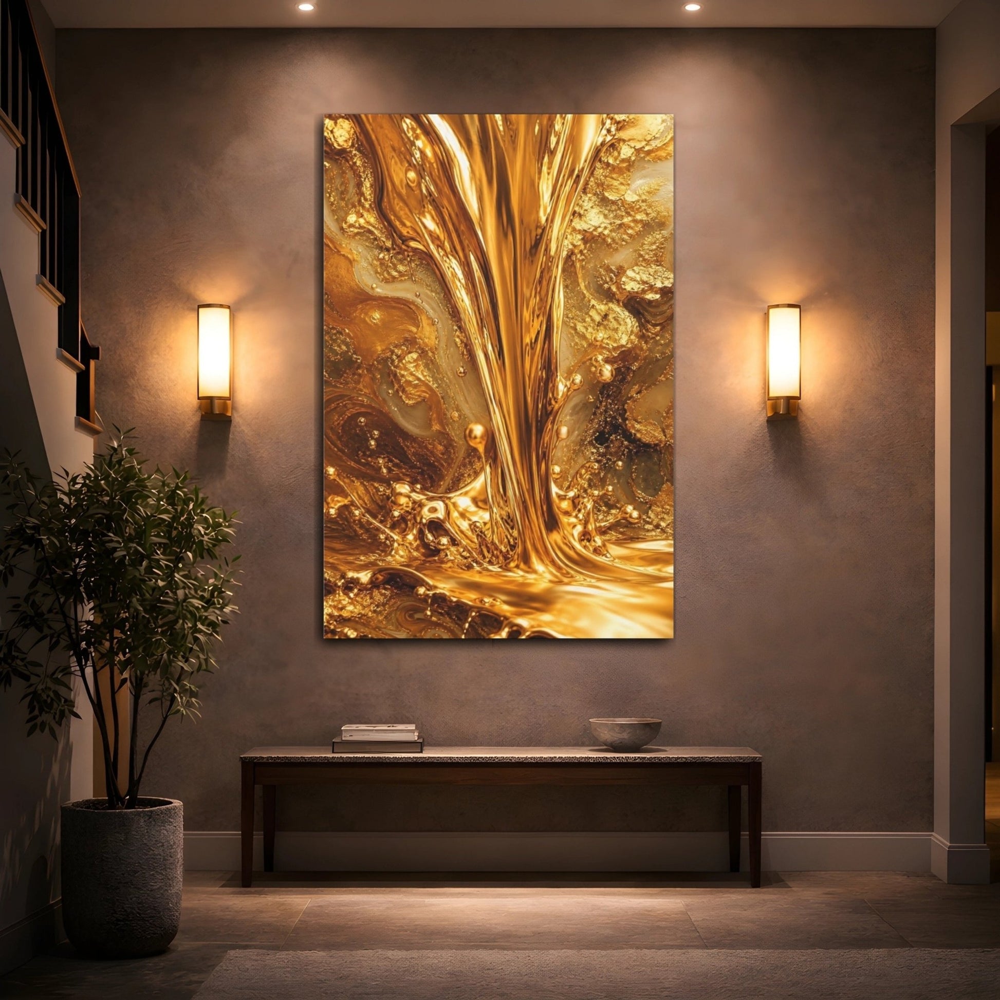 Abstract Liquid Gold Canvas Wall Art Print – Living Room, Above Console Table - YesArtYes