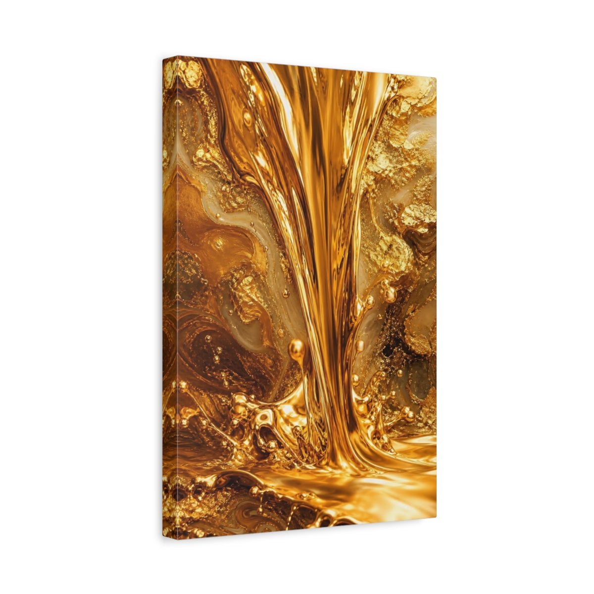 Side Mockup 4. Abstract Liquid Gold Liquid Gold shown as stretched canvas wall art