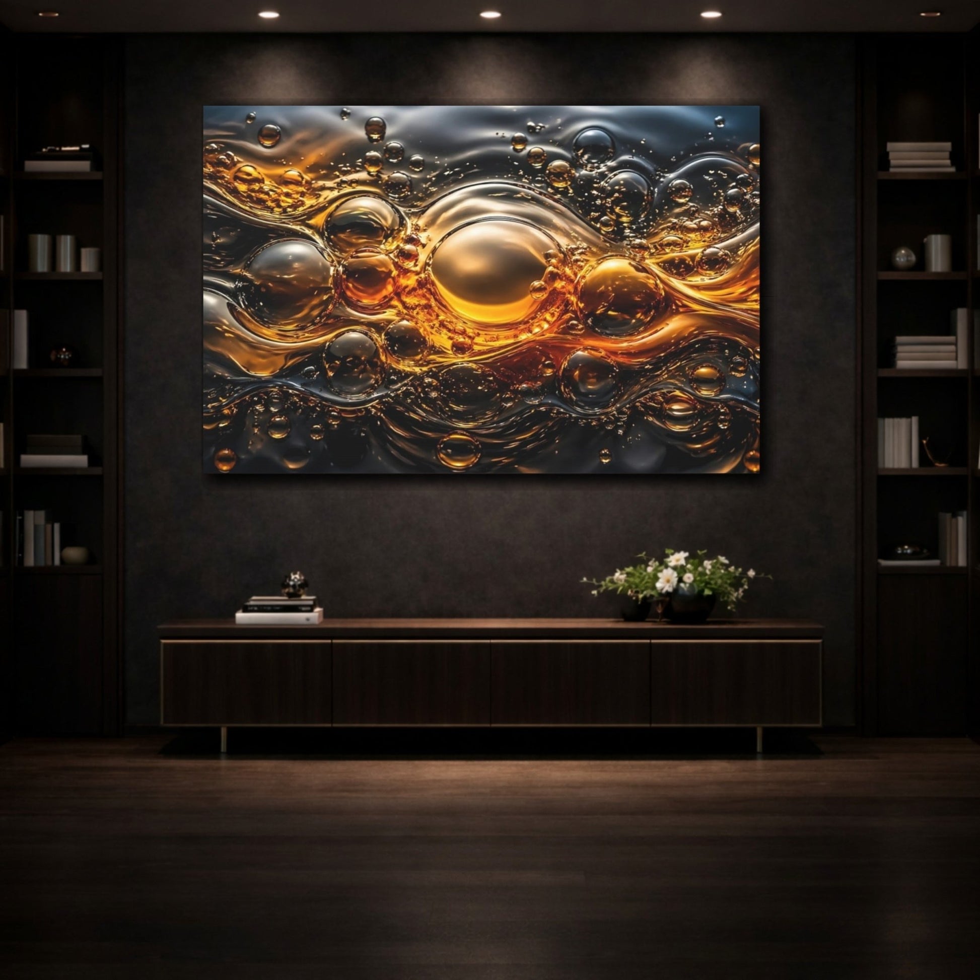 Abstract Liquid Gold Golden Canvas Print – Living Room, Above Sofa - YesArtYes